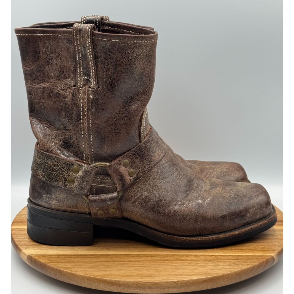 FRYE Conway Harness Boots Men 9 M Brown Distressed Leather Biker Moto 833007
